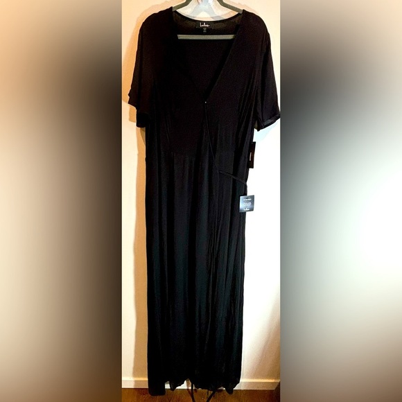 LULUS Sz 1X Maxi Dress True Wrap Slab Cotton Slit Sleeves Partly Lined  NEW - Picture 1 of 14